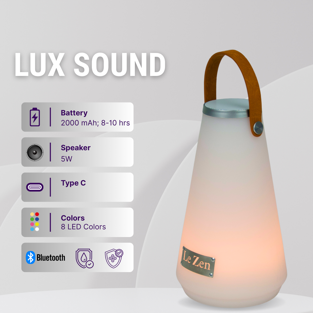 LUX Sound Wireless Speaker - 8-Color LED Mood Light, IP44 Water